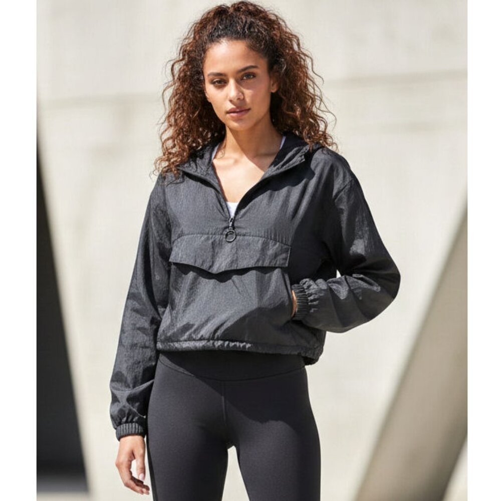 Fila Black Crop Quarter-Zip Anorak Pull-Over Windbreaker, Womens Size X-Small